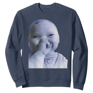 Funny Tuff Baby Giggling Meme Sweatshirt Viral AI Niche Baby Holding Laugh Face TS02 Navy Print Your Wear