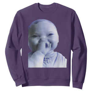 Funny Tuff Baby Giggling Meme Sweatshirt Viral AI Niche Baby Holding Laugh Face TS02 Purple Print Your Wear
