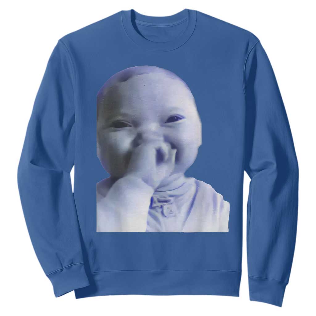 Funny Tuff Baby Giggling Meme Sweatshirt Viral AI Niche Baby Holding Laugh Face TS02 Royal Blue Print Your Wear