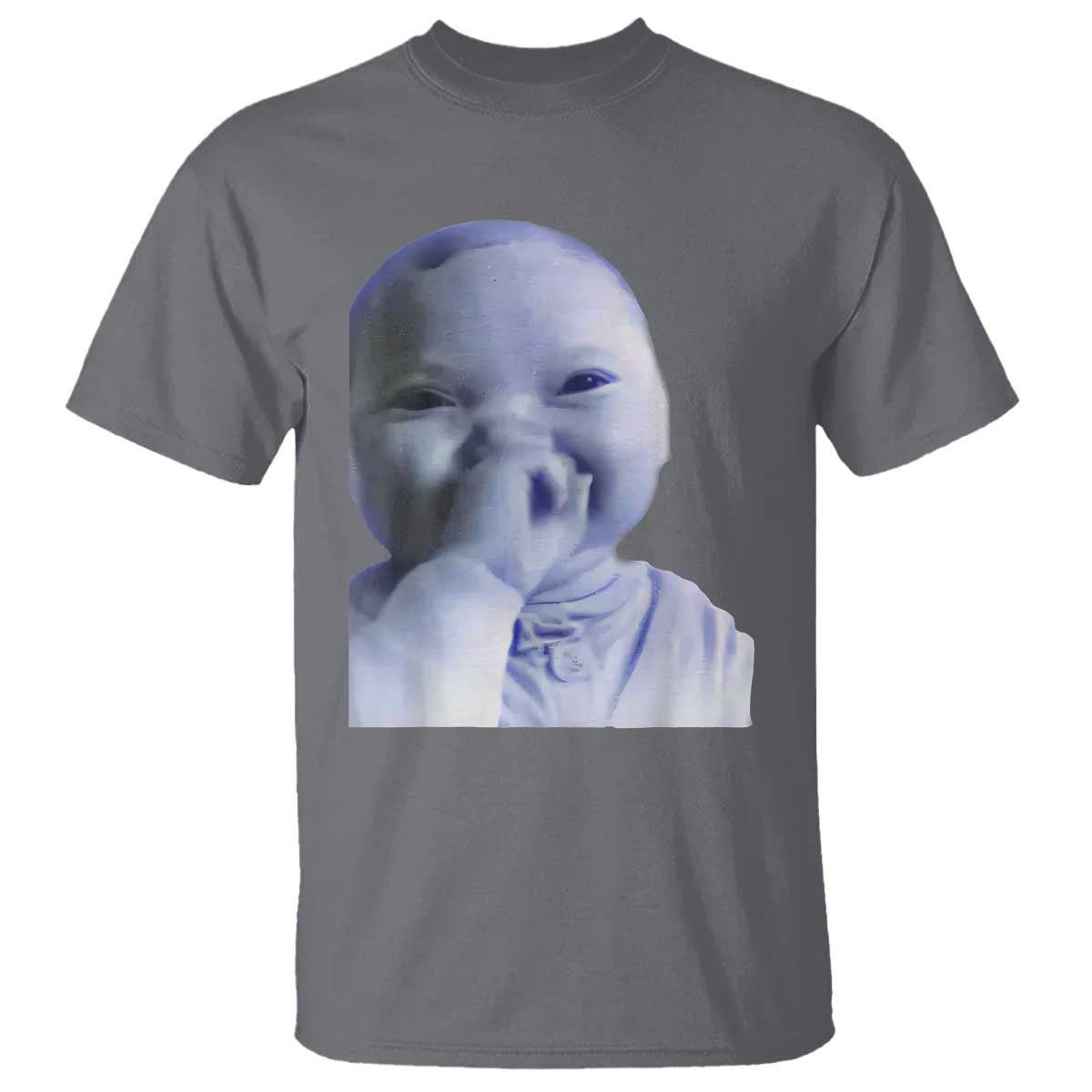 Funny Tuff Baby Giggling Meme T Shirt Viral AI Niche Baby Holding Laugh Face TS02 Charcoal Print Your Wear