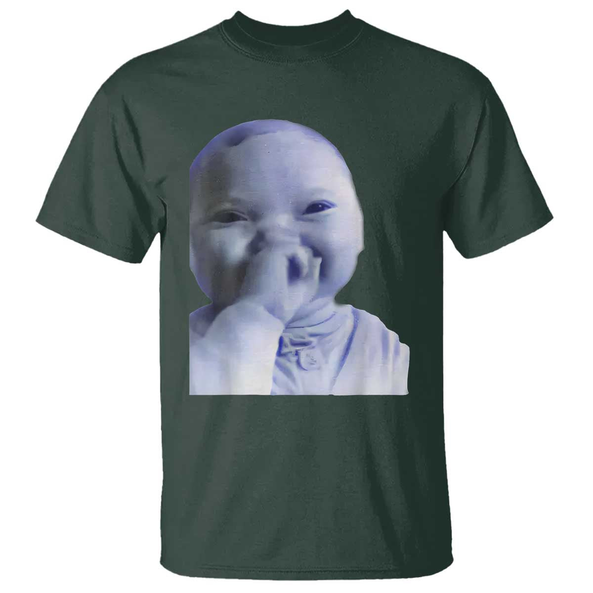 Funny Tuff Baby Giggling Meme T Shirt Viral AI Niche Baby Holding Laugh Face TS02 Dark Forest Green Print Your Wear