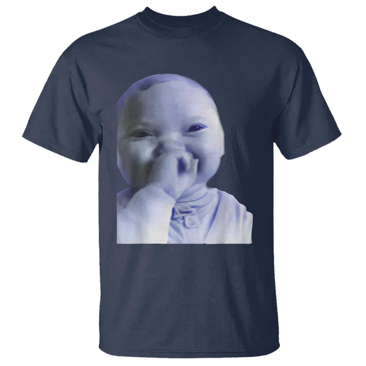 Funny Tuff Baby Giggling Meme T Shirt Viral AI Niche Baby Holding Laugh Face TS02 Navy Print Your Wear