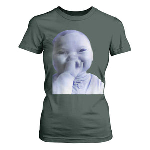 Funny Tuff Baby Giggling Meme T Shirt For Women Viral AI Niche Baby Holding Laugh Face TS02 Dark Forest Green Print Your Wear