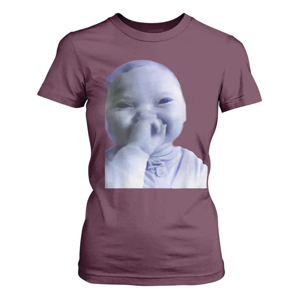 Funny Tuff Baby Giggling Meme T Shirt For Women Viral AI Niche Baby Holding Laugh Face TS02 Maroon Print Your Wear
