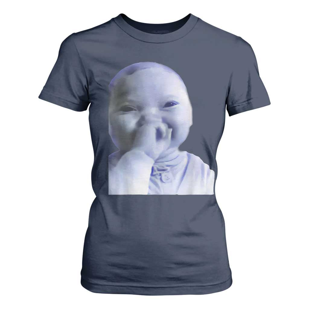 Funny Tuff Baby Giggling Meme T Shirt For Women Viral AI Niche Baby Holding Laugh Face TS02 Navy Print Your Wear