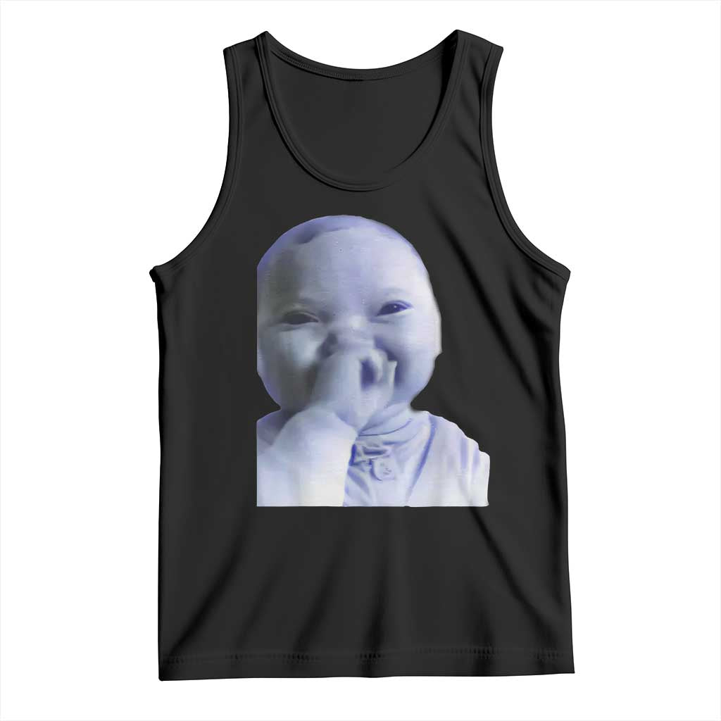 Funny Tuff Baby Giggling Meme Tank Top Viral AI Niche Baby Holding Laugh Face TS02 Black Print Your Wear