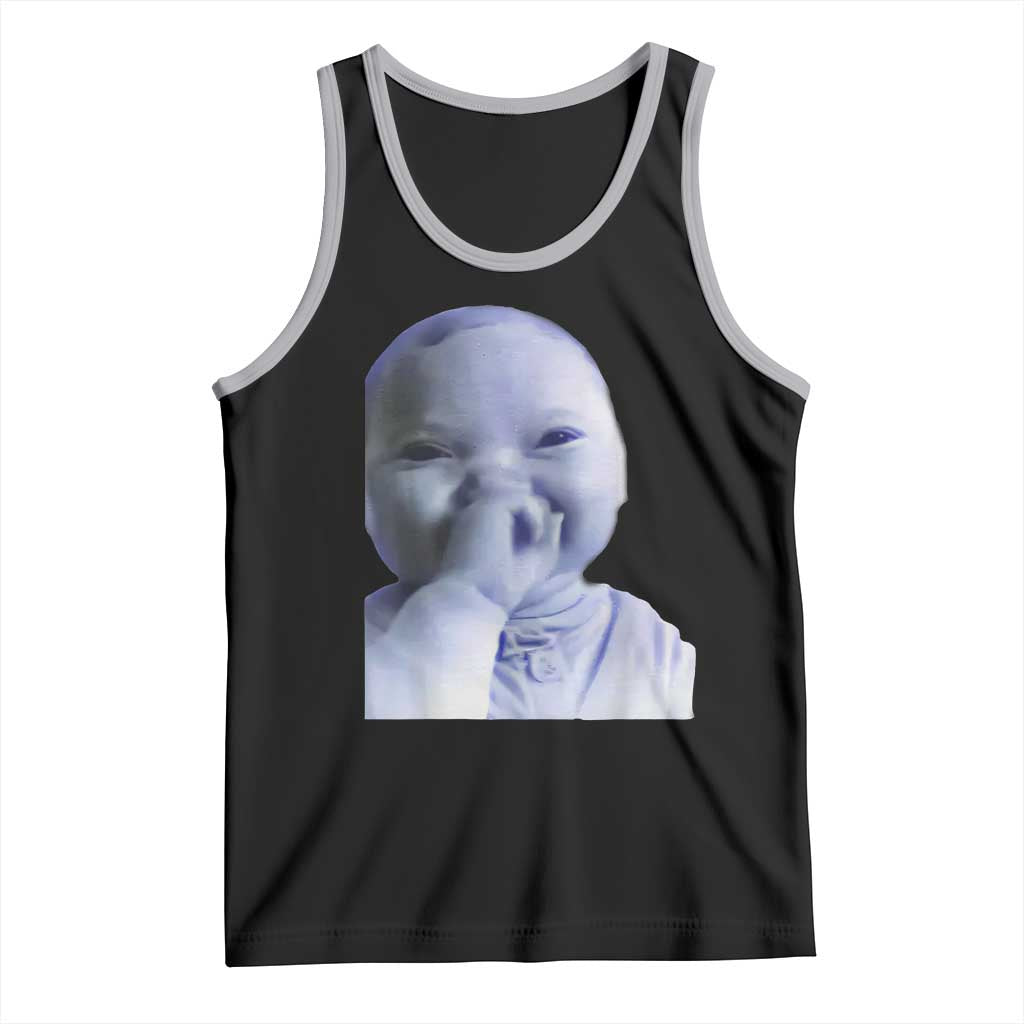 Funny Tuff Baby Giggling Meme Tank Top Viral AI Niche Baby Holding Laugh Face TS02 Black Athletic Heather Print Your Wear