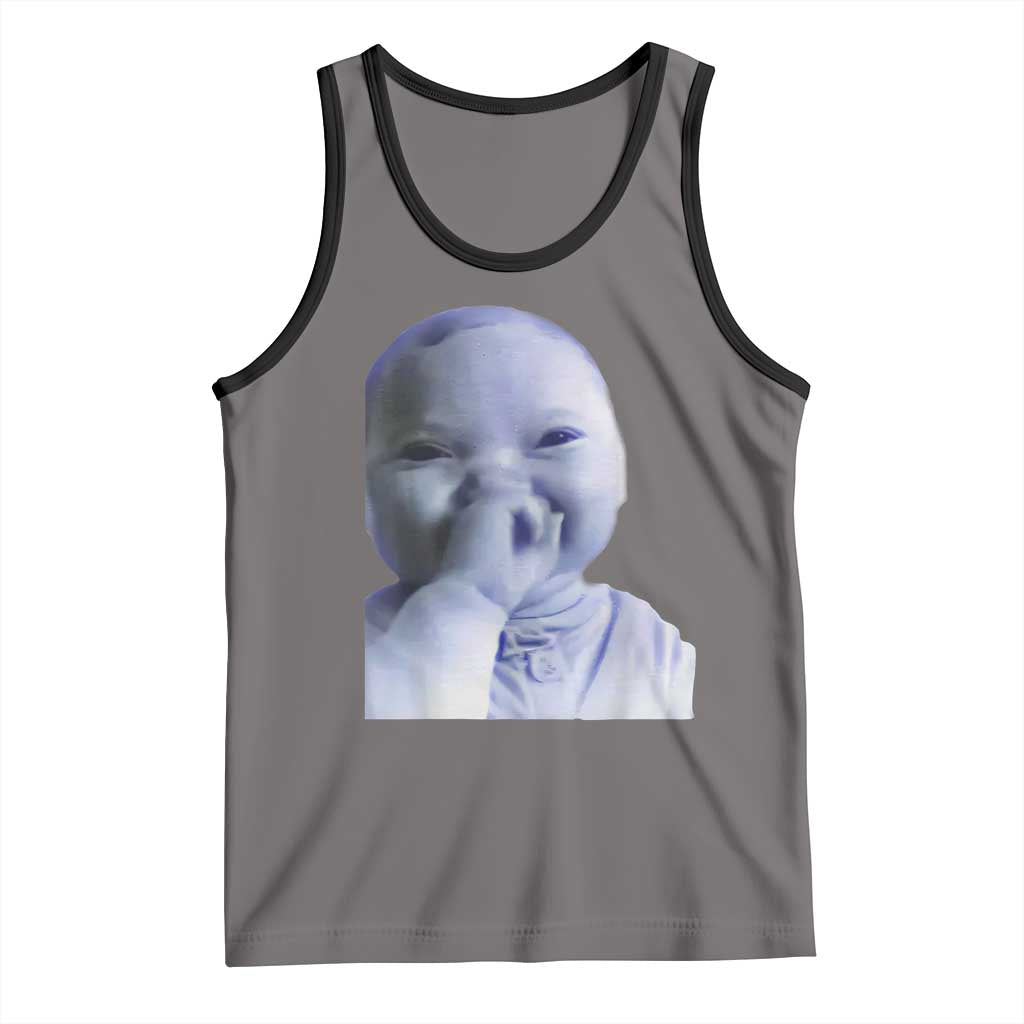 Funny Tuff Baby Giggling Meme Tank Top Viral AI Niche Baby Holding Laugh Face TS02 Deep Heather Black Print Your Wear