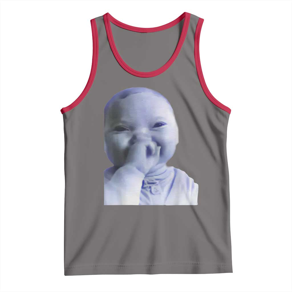 Funny Tuff Baby Giggling Meme Tank Top Viral AI Niche Baby Holding Laugh Face TS02 Deep Heather Red Print Your Wear