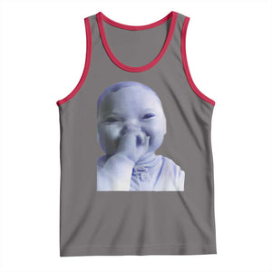 Funny Tuff Baby Giggling Meme Tank Top Viral AI Niche Baby Holding Laugh Face TS02 Deep Heather Red Print Your Wear