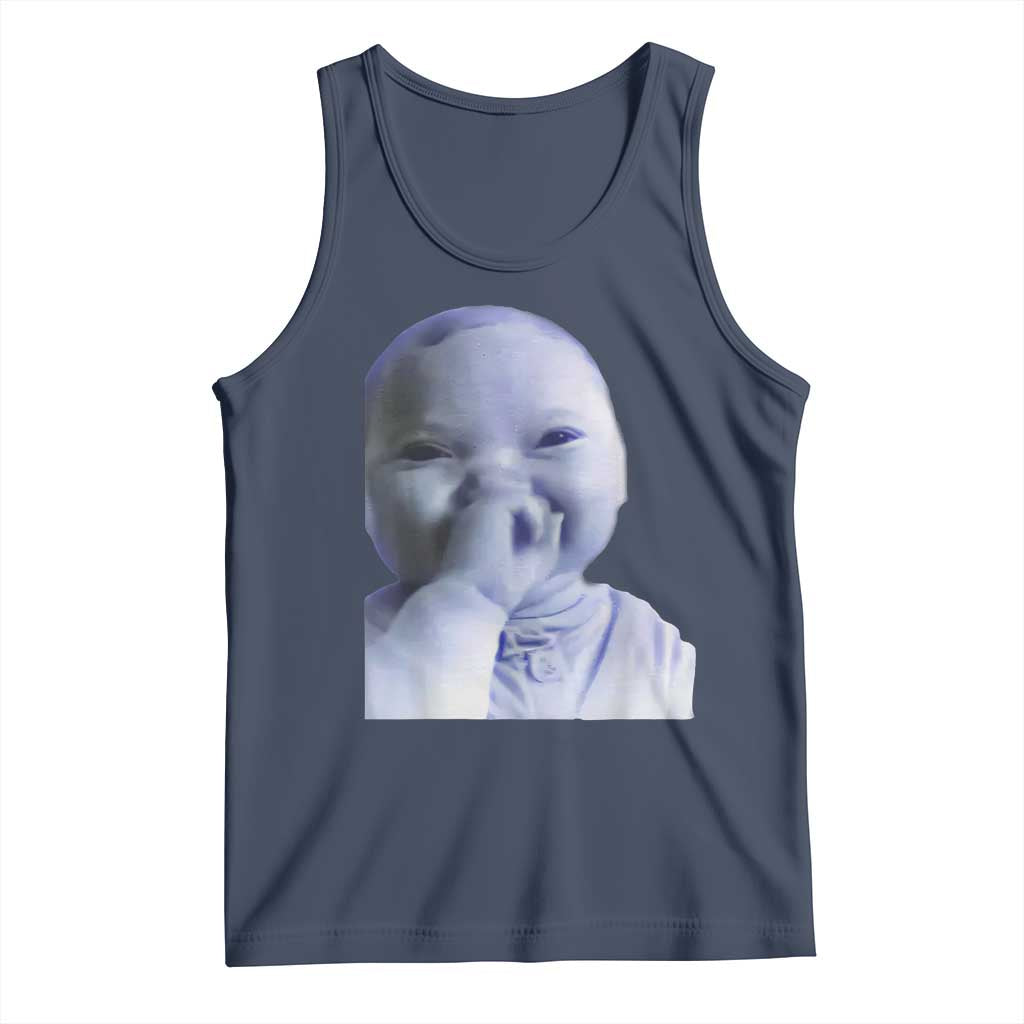 Funny Tuff Baby Giggling Meme Tank Top Viral AI Niche Baby Holding Laugh Face TS02 Navy Print Your Wear