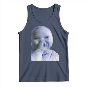 Funny Tuff Baby Giggling Meme Tank Top Viral AI Niche Baby Holding Laugh Face TS02 Navy Print Your Wear