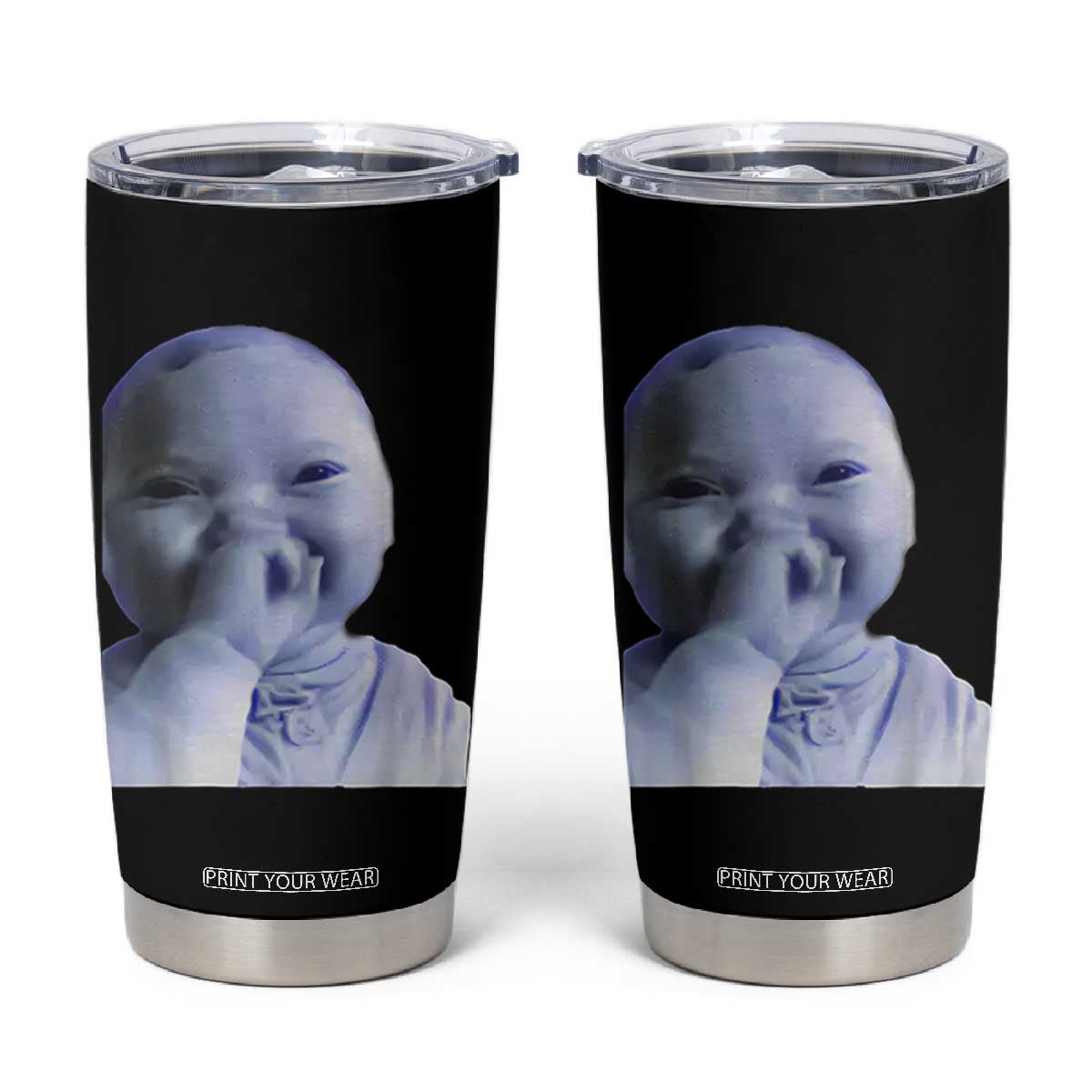 Funny Tuff Baby Giggling Meme Tumbler Cup Viral AI Niche Baby Holding Laugh Face TS02 Black Print Your Wear