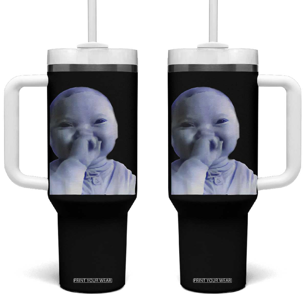 Funny Tuff Baby Giggling Meme Tumbler With Handle Viral AI Niche Baby Holding Laugh Face TS02 One Size: 40 oz Black Print Your Wear