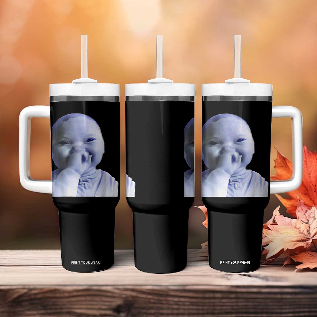 Funny Tuff Baby Giggling Meme Tumbler With Handle Viral AI Niche Baby Holding Laugh Face TS02 Print Your Wear