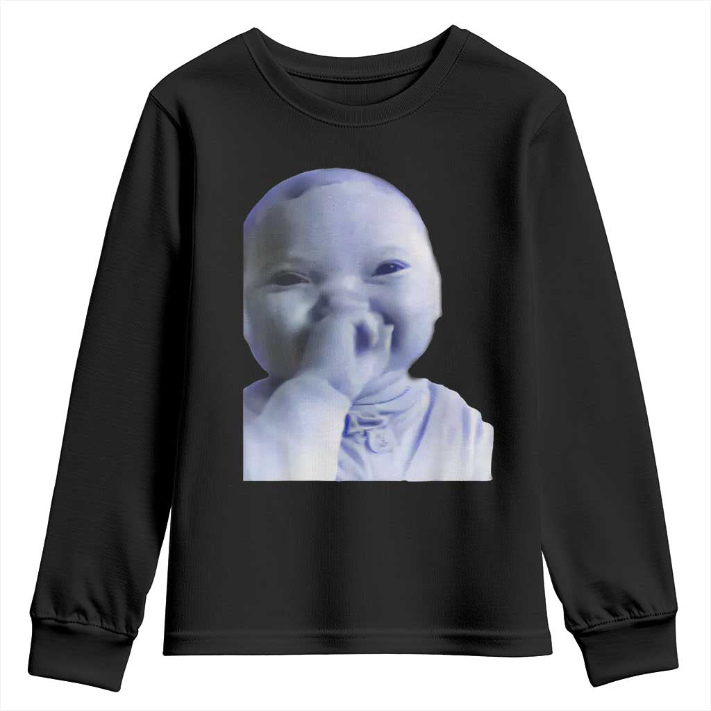Funny Tuff Baby Giggling Meme Youth Sweatshirt Viral AI Niche Baby Holding Laugh Face TS02 Black Print Your Wear