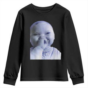 Funny Tuff Baby Giggling Meme Youth Sweatshirt Viral AI Niche Baby Holding Laugh Face TS02 Black Print Your Wear