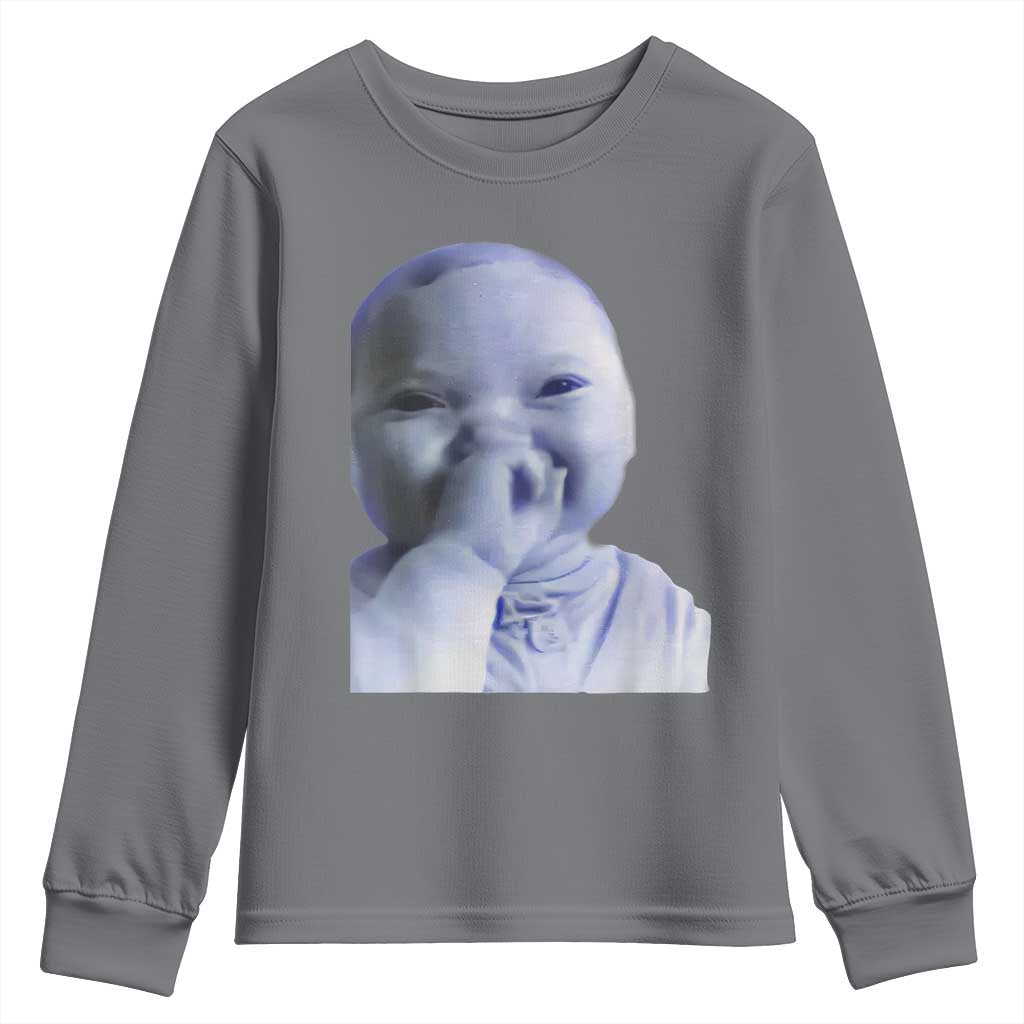 Funny Tuff Baby Giggling Meme Youth Sweatshirt Viral AI Niche Baby Holding Laugh Face TS02 Charcoal Print Your Wear