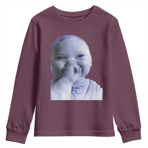 Funny Tuff Baby Giggling Meme Youth Sweatshirt Viral AI Niche Baby Holding Laugh Face TS02 Maroon Print Your Wear