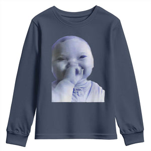 Funny Tuff Baby Giggling Meme Youth Sweatshirt Viral AI Niche Baby Holding Laugh Face TS02 Navy Print Your Wear