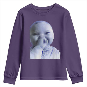 Funny Tuff Baby Giggling Meme Youth Sweatshirt Viral AI Niche Baby Holding Laugh Face TS02 Purple Print Your Wear