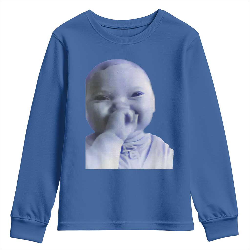 Funny Tuff Baby Giggling Meme Youth Sweatshirt Viral AI Niche Baby Holding Laugh Face TS02 Royal Blue Print Your Wear