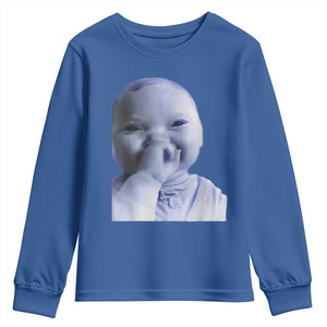 Funny Tuff Baby Giggling Meme Youth Sweatshirt Viral AI Niche Baby Holding Laugh Face TS02 Royal Blue Print Your Wear