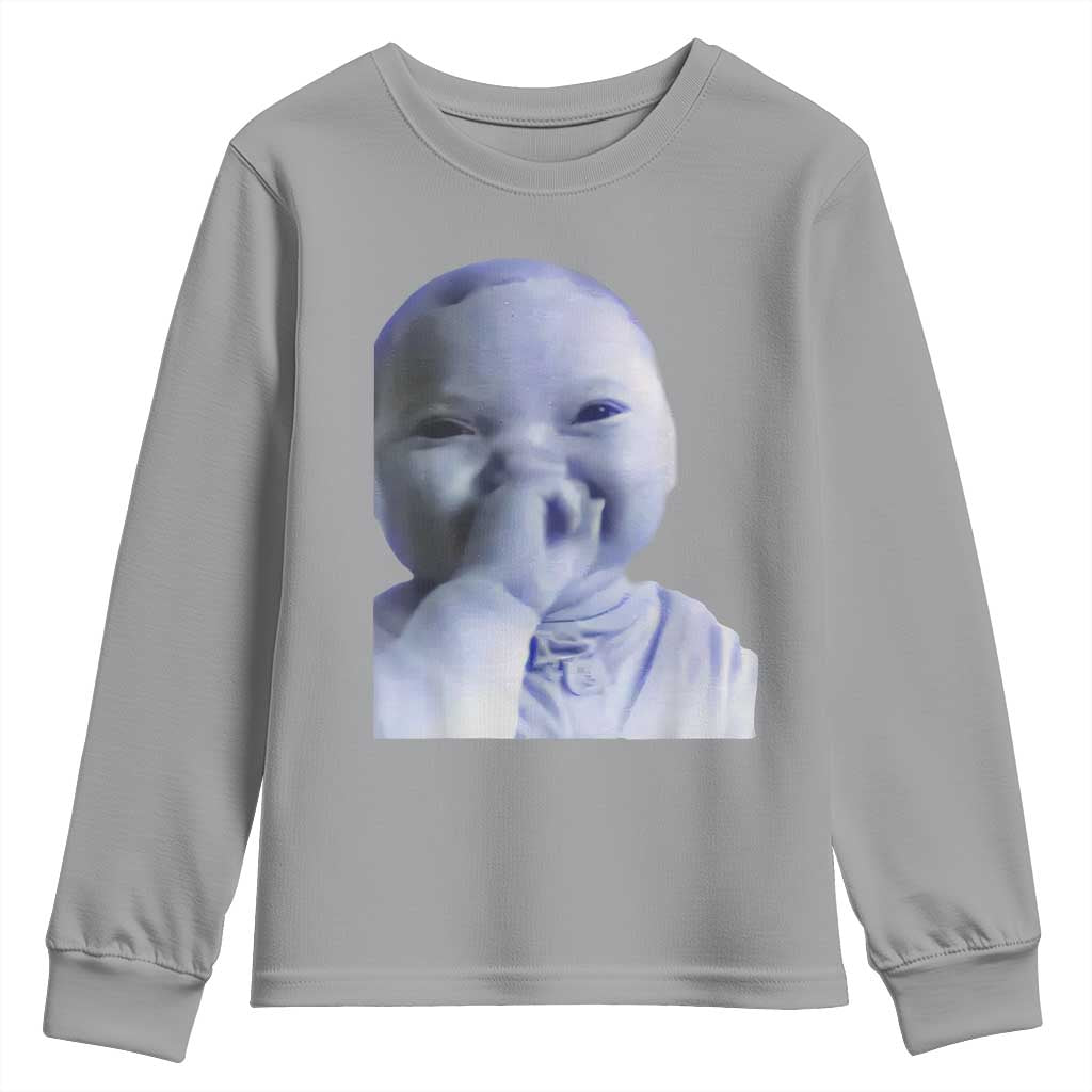 Funny Tuff Baby Giggling Meme Youth Sweatshirt Viral AI Niche Baby Holding Laugh Face TS02 Sport Gray Print Your Wear