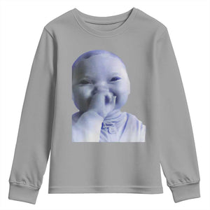 Funny Tuff Baby Giggling Meme Youth Sweatshirt Viral AI Niche Baby Holding Laugh Face TS02 Sport Gray Print Your Wear