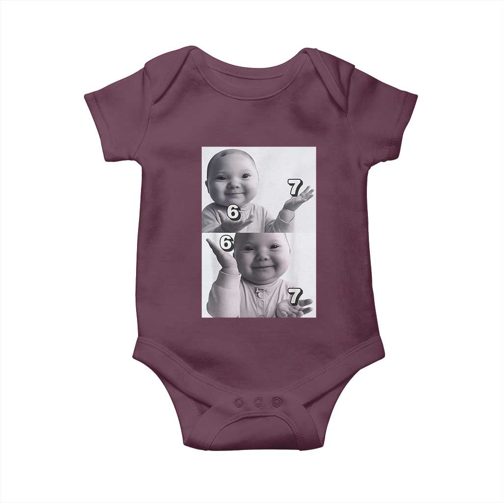 Funny Tuff Baby 67 Meme Baby Onesie Viral AI Niche Baby Six Seven Hand Gesture TS02 Maroon Print Your Wear