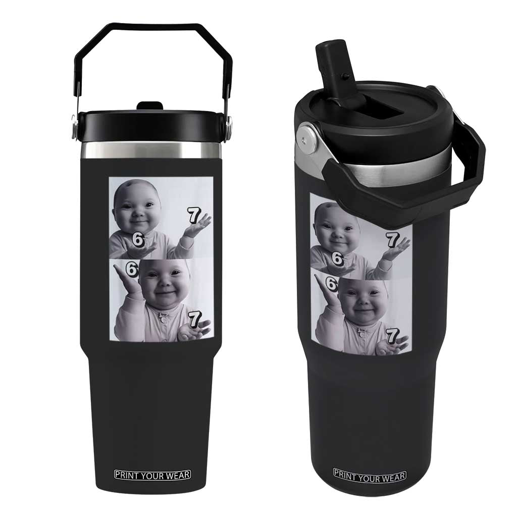 Funny Tuff Baby 67 Meme Flip Straw Tumbler Viral AI Niche Baby Six Seven Hand Gesture TS02 One Size: 30 oz Black Print Your Wear