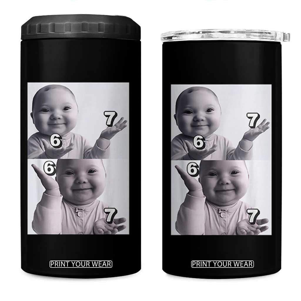Funny Tuff Baby 67 Meme 4 in 1 Can Cooler Tumbler Viral AI Niche Baby Six Seven Hand Gesture TS02 One Size: 16 oz Black Print Your Wear