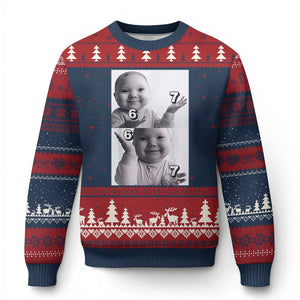 Funny Tuff Baby 67 Meme Ugly Christmas Sweater Viral AI Niche Baby Six Seven Hand Gesture TS02 Navy Red Print Your Wear