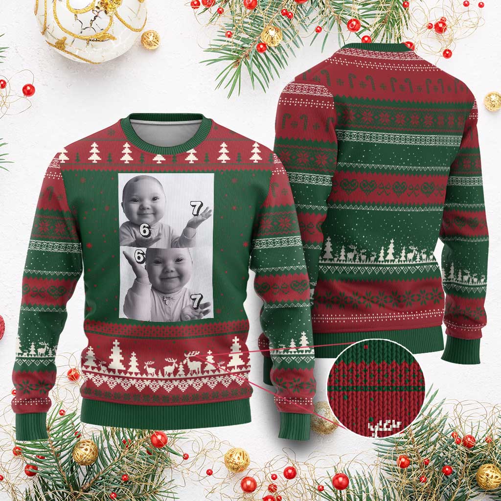 Funny Tuff Baby 67 Meme Ugly Christmas Sweater Viral AI Niche Baby Six Seven Hand Gesture TS02 Red Green Print Your Wear