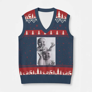 Funny Tuff Baby 67 Meme V-Neck Knit Sweater Vest Viral AI Niche Baby Six Seven Hand Gesture TS02 Navy Red Print Your Wear