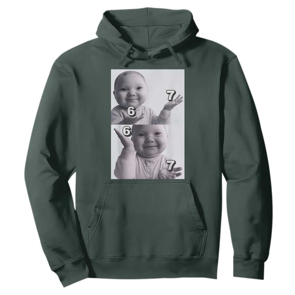 Funny Tuff Baby 67 Meme Hoodie Viral AI Niche Baby Six Seven Hand Gesture TS02 Dark Forest Green Print Your Wear