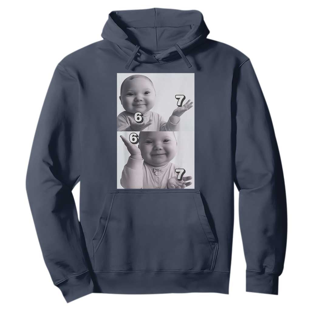 Funny Tuff Baby 67 Meme Hoodie Viral AI Niche Baby Six Seven Hand Gesture TS02 Navy Print Your Wear