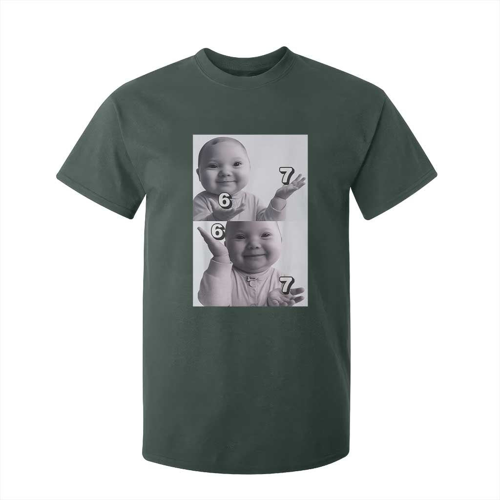 Funny Tuff Baby 67 Meme T Shirt For Kid Viral AI Niche Baby Six Seven Hand Gesture TS02 Dark Forest Green Print Your Wear
