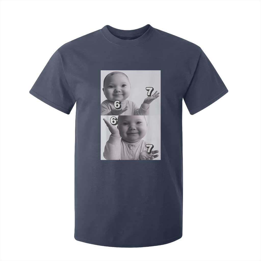 Funny Tuff Baby 67 Meme T Shirt For Kid Viral AI Niche Baby Six Seven Hand Gesture TS02 Navy Print Your Wear
