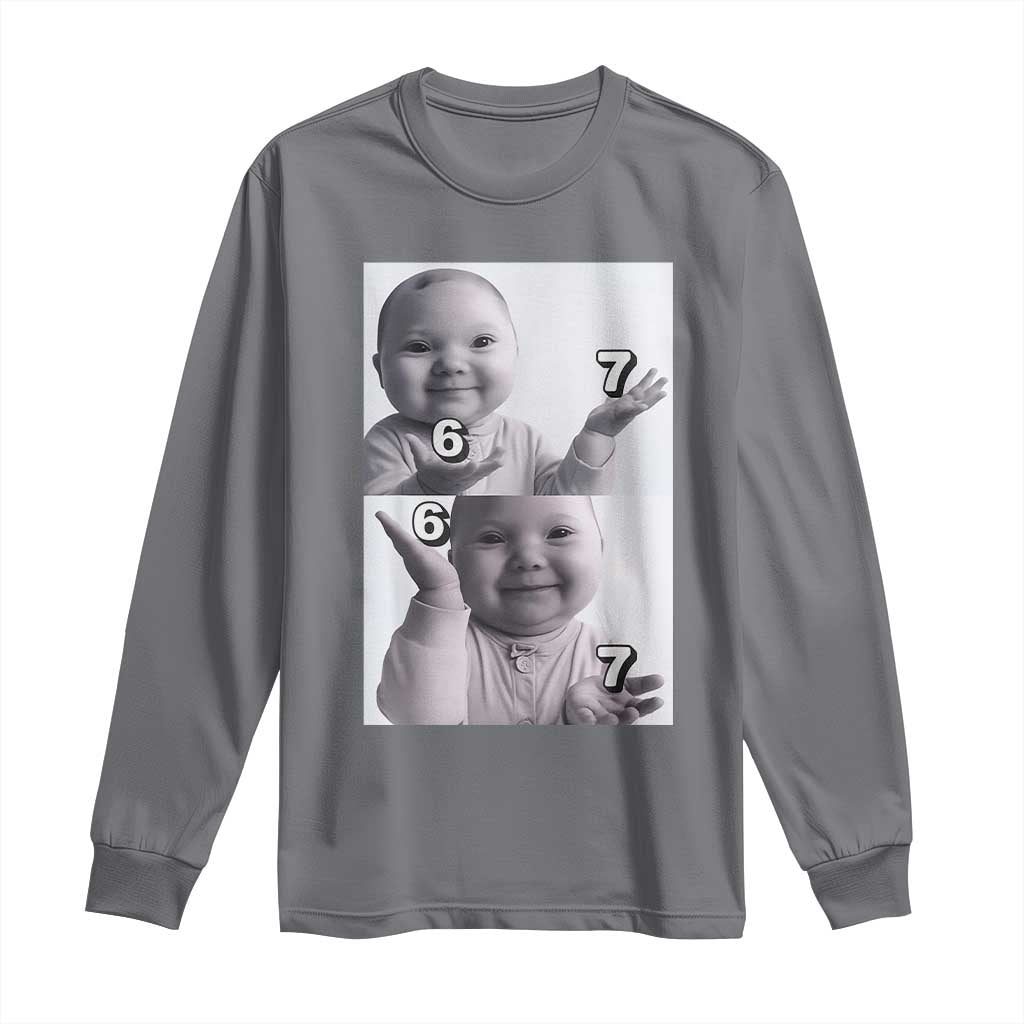 Funny Tuff Baby 67 Meme Long Sleeve Shirt Viral AI Niche Baby Six Seven Hand Gesture TS02 Charcoal Print Your Wear