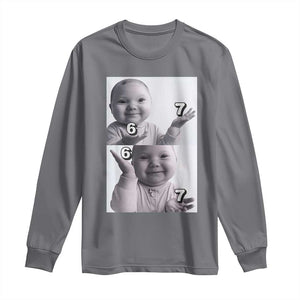 Funny Tuff Baby 67 Meme Long Sleeve Shirt Viral AI Niche Baby Six Seven Hand Gesture TS02 Charcoal Print Your Wear