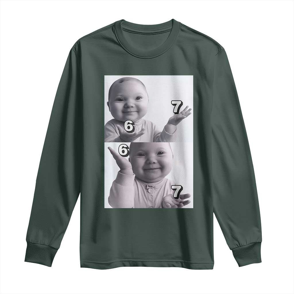 Funny Tuff Baby 67 Meme Long Sleeve Shirt Viral AI Niche Baby Six Seven Hand Gesture TS02 Dark Forest Green Print Your Wear