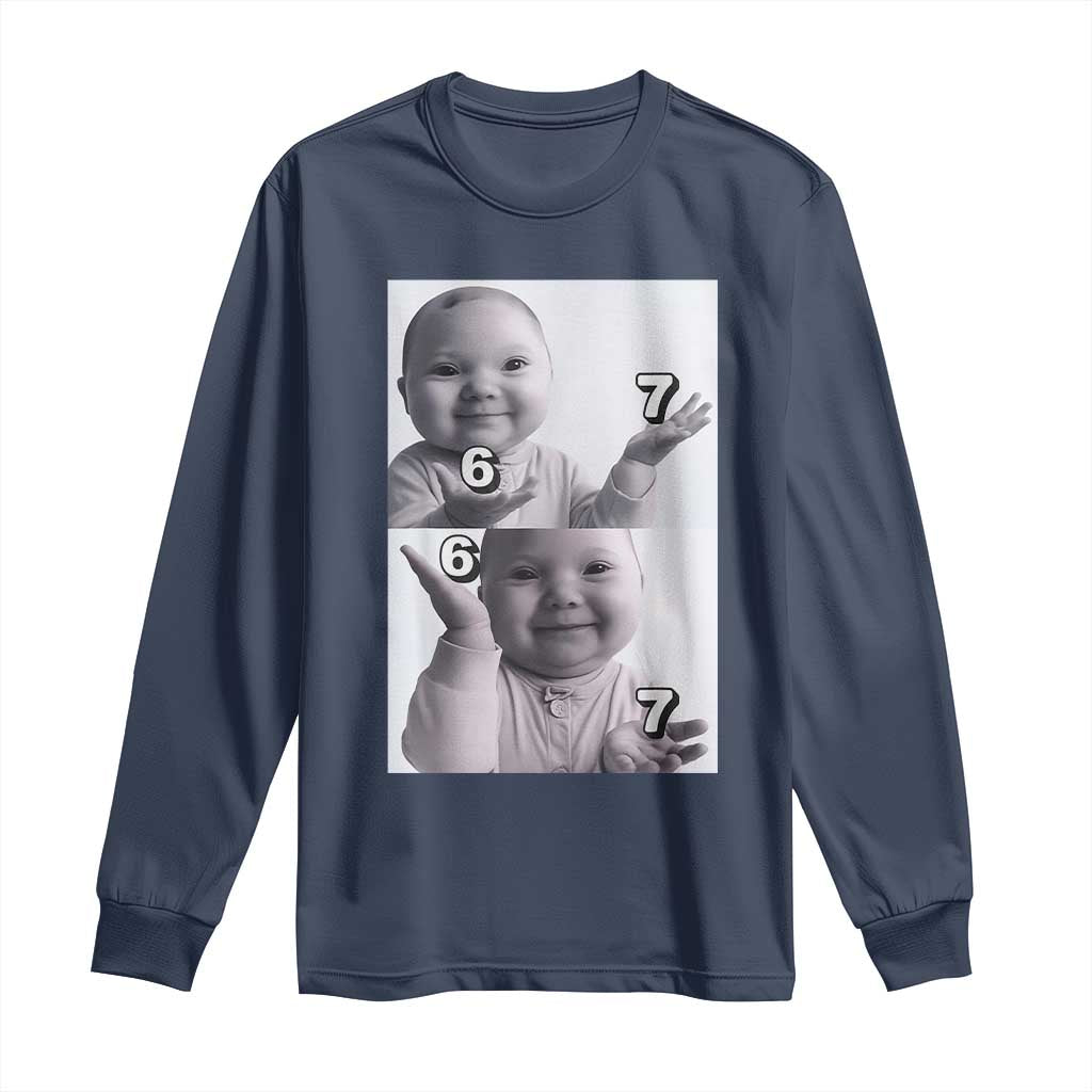 Funny Tuff Baby 67 Meme Long Sleeve Shirt Viral AI Niche Baby Six Seven Hand Gesture TS02 Navy Print Your Wear
