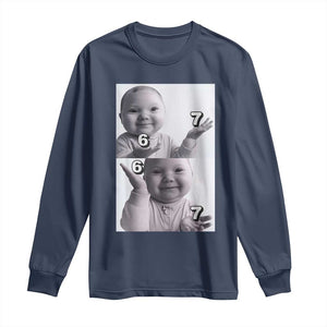 Funny Tuff Baby 67 Meme Long Sleeve Shirt Viral AI Niche Baby Six Seven Hand Gesture TS02 Navy Print Your Wear