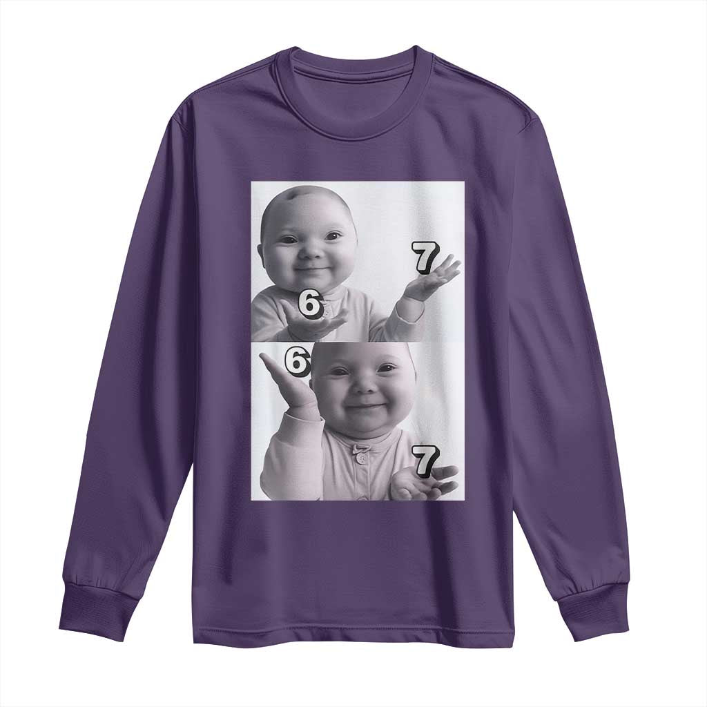 Funny Tuff Baby 67 Meme Long Sleeve Shirt Viral AI Niche Baby Six Seven Hand Gesture TS02 Purple Print Your Wear