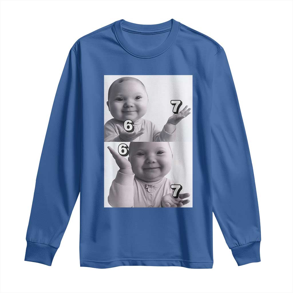 Funny Tuff Baby 67 Meme Long Sleeve Shirt Viral AI Niche Baby Six Seven Hand Gesture TS02 Royal Blue Print Your Wear