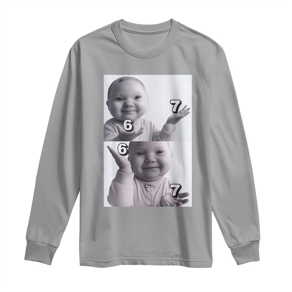 Funny Tuff Baby 67 Meme Long Sleeve Shirt Viral AI Niche Baby Six Seven Hand Gesture TS02 Sport Gray Print Your Wear