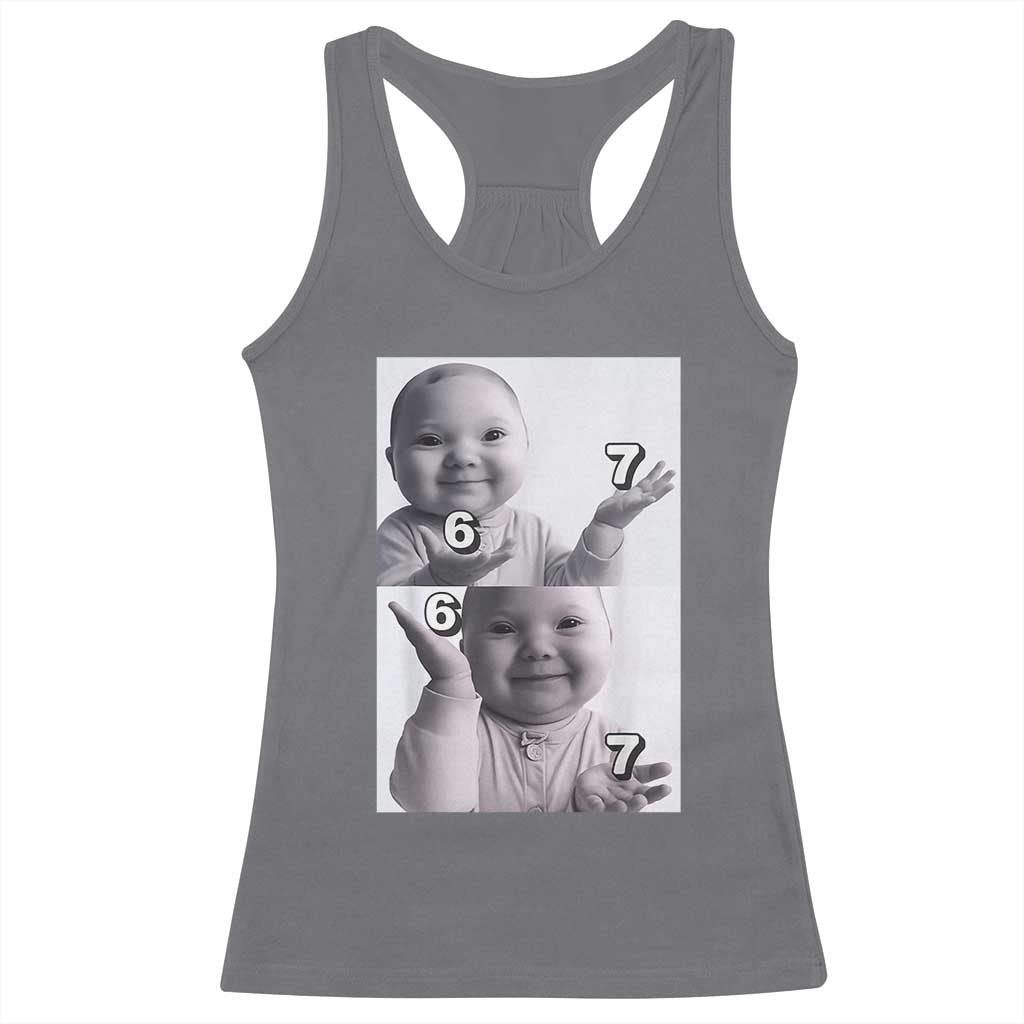 Funny Tuff Baby 67 Meme Racerback Tank Top Viral AI Niche Baby Six Seven Hand Gesture TS02 Charcoal Print Your Wear
