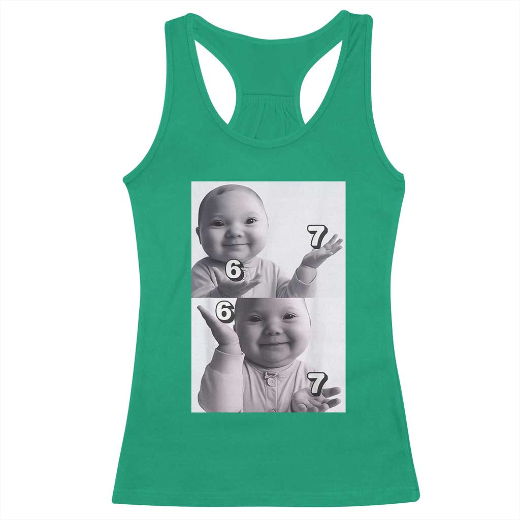 Funny Tuff Baby 67 Meme Racerback Tank Top Viral AI Niche Baby Six Seven Hand Gesture TS02 Irish Green Print Your Wear