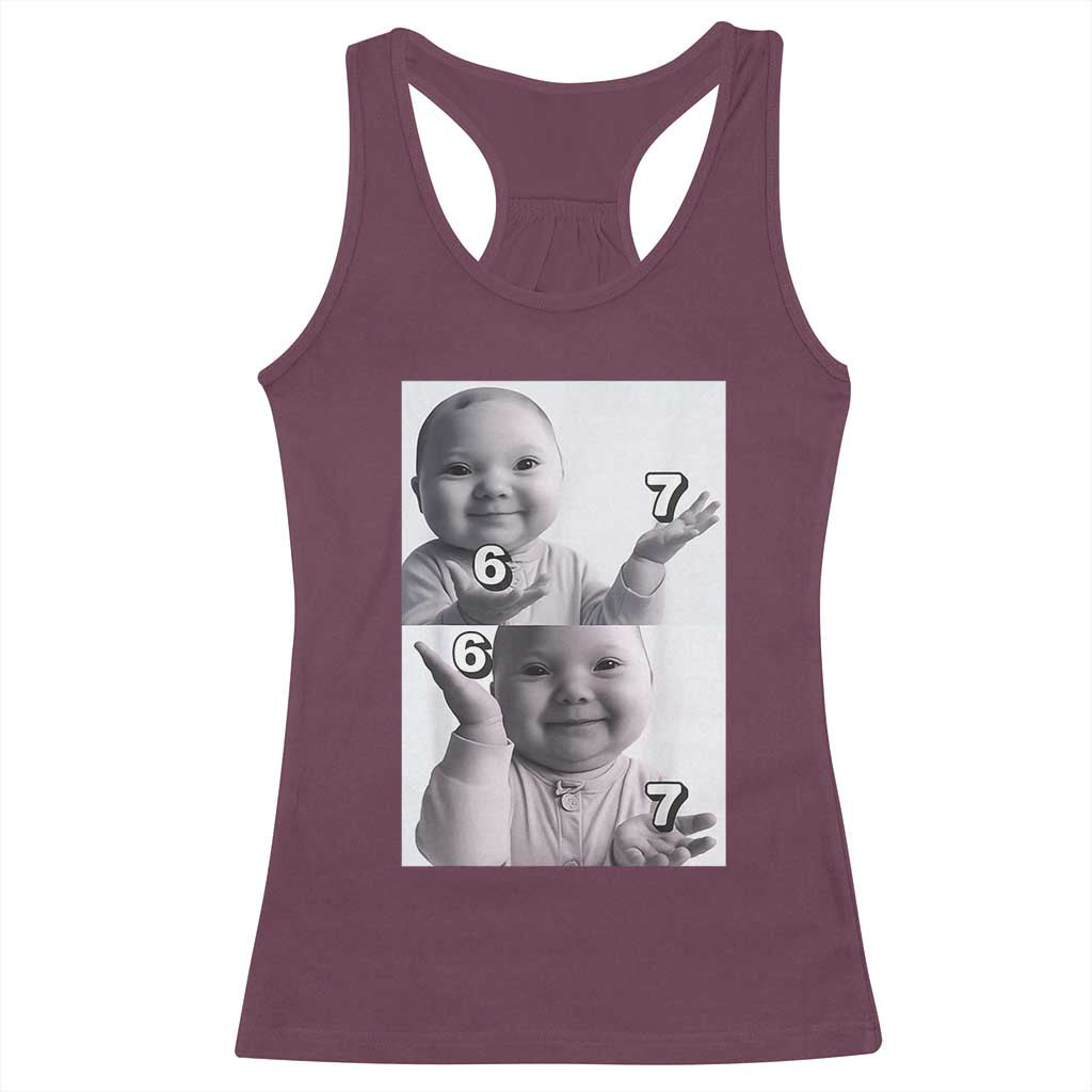 Funny Tuff Baby 67 Meme Racerback Tank Top Viral AI Niche Baby Six Seven Hand Gesture TS02 Maroon Print Your Wear